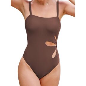 CUPSHE Women's One Piece Swimsuit Bathing Suit Square Neck Cutout Adjustable Straps Textured Shining O-Ring
