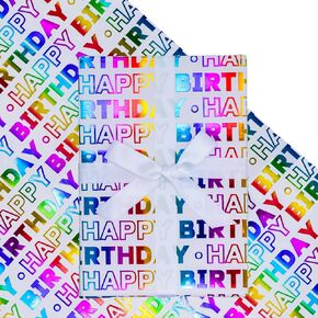LeZakaa Birthday Wrapping Paper Roll - Hearts Printed Colorful Holographic Foil Design for Birthday, Holiday Party, Baby Shower, Valentine's Day, Wedding Gift Wrap - 17 inches x 16.4 Feet (23.2sq.ft.)