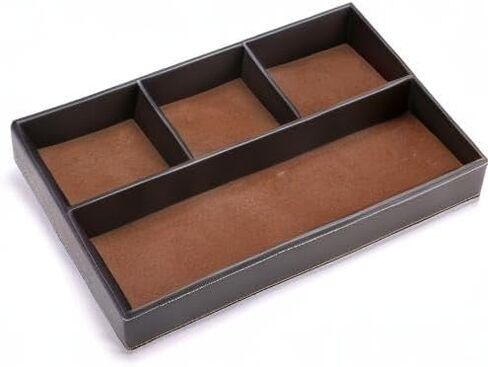 BTSKY 4 فتحات منظم أدراج المكتب، مقسم تخزين درج من جلد البولي يوريثان لمستلزمات المكتب المكتبية، مجموعة قيمة وملحقات صينية تخزين سطح المكتب متعددة الأغراض (أسود) in Kuwait