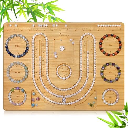 Favonuovy Bead Boards for Jewelry Making Bamboo Bracelet Making Bead Tray 6" 6.5" 7" 7.5" 8" 8.5" 9" 9.5" 10" All in Inches Wooden Bracelet Sizer Measurement Design Tool Beading & Jewelry Making in Saudi Arabia
