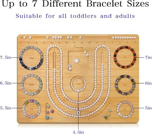 Favonuovy Bead Boards for Jewelry Making Bamboo Bracelet Making Bead Tray 6" 6.5" 7" 7.5" 8" 8.5" 9" 9.5" 10" All in Inches Wooden Bracelet Sizer Measurement Design Tool Beading & Jewelry Making in Saudi Arabia