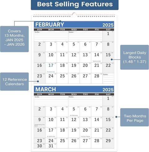 2024-2025 Wall Calendar - 3-Month Wall Calendar Display (Folded in a Month), April 2024 - July 2025, 11" x 26", 3 Month Calendar - Haze Blue in Saudi Arabia