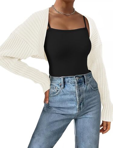 AURUZA Cropped Cardigan Shrugs for Women Bolero Open Front Crop Sweater Long Sleeve Cardigan Fall Outfits Knit Tops Clothes in Kuwait