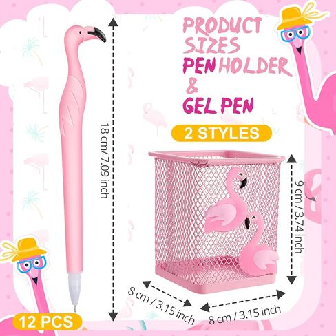 Henoyso 14 Pcs Metal Flamingo Pen Pencil Holder Cute Pink Pen Holder Flamingo Pens Pink Ink Pens Square Pencil Cup for Desk Office Home Girls Kids Caddy Box Makeup Brush Holders Women Gift in Saudi Arabia