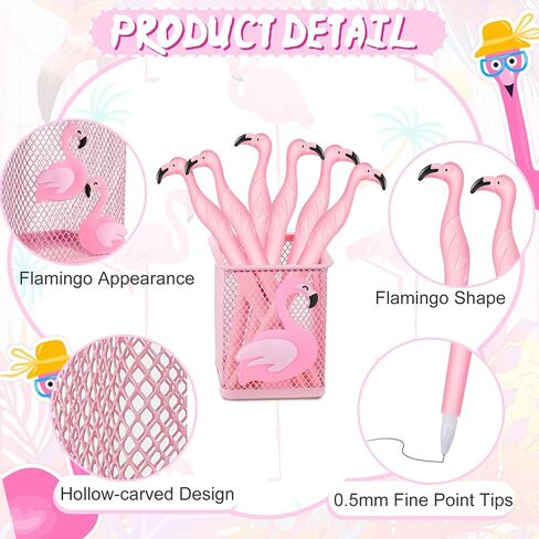 Henoyso 14 Pcs Metal Flamingo Pen Pencil Holder Cute Pink Pen Holder Flamingo Pens Pink Ink Pens Square Pencil Cup for Desk Office Home Girls Kids Caddy Box Makeup Brush Holders Women Gift in Saudi Arabia