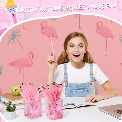 Henoyso 14 Pcs Metal Flamingo Pen Pencil Holder Cute Pink Pen Holder Flamingo Pens Pink Ink Pens Square Pencil Cup for Desk Office Home Girls Kids Caddy Box Makeup Brush Holders Women Gift in Saudi Arabia