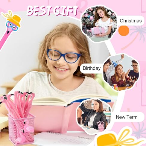 Henoyso 14 Pcs Metal Flamingo Pen Pencil Holder Cute Pink Pen Holder Flamingo Pens Pink Ink Pens Square Pencil Cup for Desk Office Home Girls Kids Caddy Box Makeup Brush Holders Women Gift in Saudi Arabia