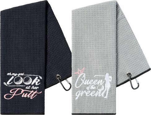 R HORSE 2Pcs Funny Golf Towel Gifts for Women, Embroidered Pink White Golf Towel for Golf Bags with Clip, Women Golf Accessories Christmas Birthday Gift for Mother Girlfriend Women Golf Fan Golfer in Kuwait