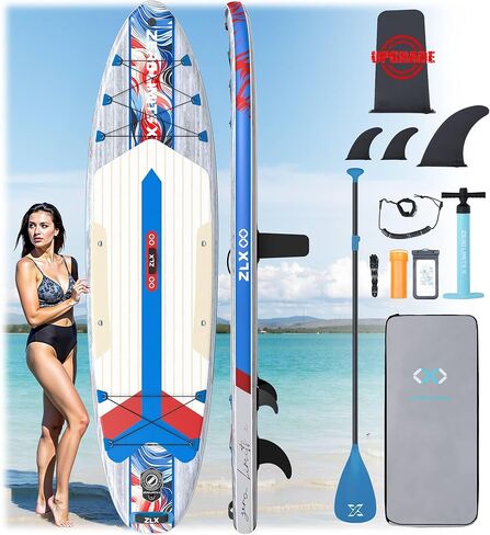 ZLX 10'6" x 33" Inflatable Stand Up Paddle Board SUP Board for All Skill Levels Youth & Adults Wide Stable Non-Slip Deck, Adjustable Paddle, Leash and Carry Bag in Saudi Arabia