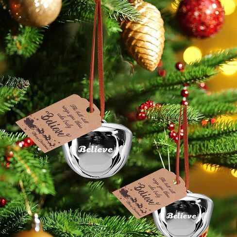 20 Pcs Christmas Believe Bells Ornaments Sleigh Polar Express Bulk Jingle Small Silver Bells Crafts with Believe Tags for Christmas Tree Wreath Home Party Decorations in Saudi Arabia