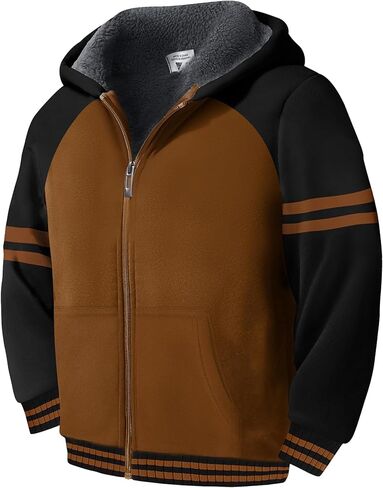 LLdress Boys Hoodie Kids Fleece Sherpa Lined Jacket Youth Zip Up Heavyweight Hooded Sweatshirt Teen Winter Warm Coat Red Black Size 6-7 in Saudi Arabia