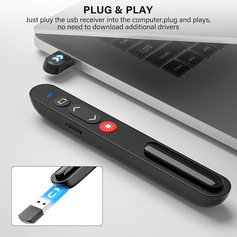 2-in-1 USB Type C Presentation Clicker, Wireless Presentation Clicker PowerPoint Presenter Remote with Volume Control, Powerpoint Clicker with Slide Advancer for Computer/Laptop/Mac in Kuwait