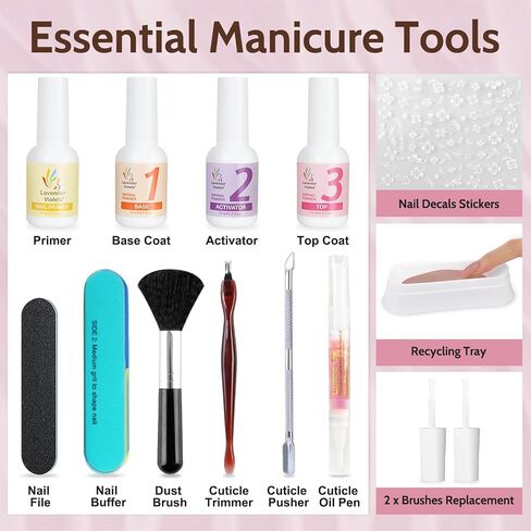 Lavender Violets Nail Files and Buffer Set Professional Manicure Pendicure Tools Kit with Dip Powder Tray, Dipping Nail Brush, Buffer Block and Nails File J780 in Kuwait