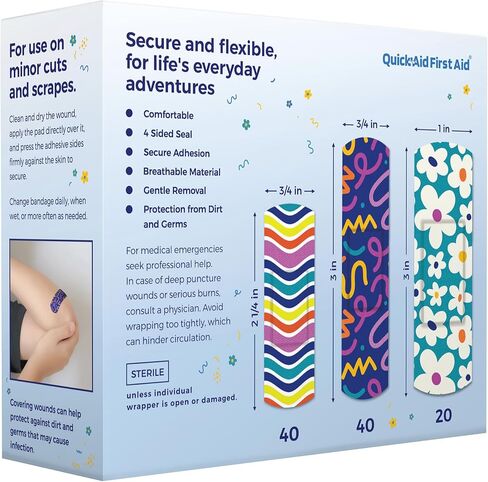 Variety Pack 100 Count Flower Bandages Fun Floral Prints, Adhesion Soft Breathable, Bandages for Minor Cuts Scrapes, First Aid Supplies for Kids Adults in Saudi Arabia