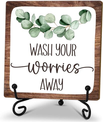 Funny wooden sign, Wash Your Worries Away sign, Funny Bathroom Laundry Room Desk Decor, Inspirational Restroom Guest Bathroom Decoration, Funny Toilet Washroom Plaque Sign Decor 5x5 inches-A21 in Saudi Arabia