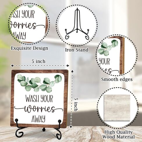 Funny wooden sign, Wash Your Worries Away sign, Funny Bathroom Laundry Room Desk Decor, Inspirational Restroom Guest Bathroom Decoration, Funny Toilet Washroom Plaque Sign Decor 5x5 inches-A21 in Saudi Arabia