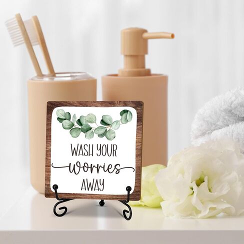 Funny wooden sign, Wash Your Worries Away sign, Funny Bathroom Laundry Room Desk Decor, Inspirational Restroom Guest Bathroom Decoration, Funny Toilet Washroom Plaque Sign Decor 5x5 inches-A21 in Saudi Arabia