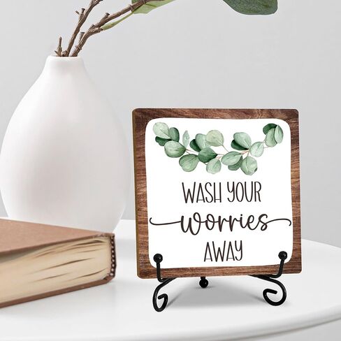 Funny wooden sign, Wash Your Worries Away sign, Funny Bathroom Laundry Room Desk Decor, Inspirational Restroom Guest Bathroom Decoration, Funny Toilet Washroom Plaque Sign Decor 5x5 inches-A21 in Saudi Arabia