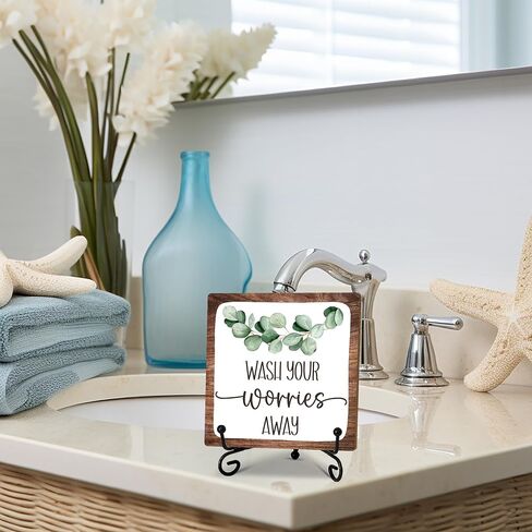 Funny wooden sign, Wash Your Worries Away sign, Funny Bathroom Laundry Room Desk Decor, Inspirational Restroom Guest Bathroom Decoration, Funny Toilet Washroom Plaque Sign Decor 5x5 inches-A21 in Saudi Arabia