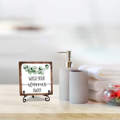 Funny wooden sign, Wash Your Worries Away sign, Funny Bathroom Laundry Room Desk Decor, Inspirational Restroom Guest Bathroom Decoration, Funny Toilet Washroom Plaque Sign Decor 5x5 inches-A21 in Saudi Arabia