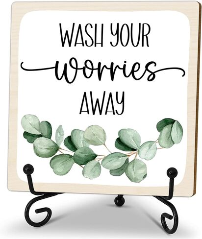 Funny wooden sign, Wash Your Worries Away sign, Funny Bathroom Laundry Room Desk Decor, Inspirational Restroom Guest Bathroom Decoration, Funny Toilet Washroom Plaque Sign Decor 5x5 inches-A21 in Saudi Arabia