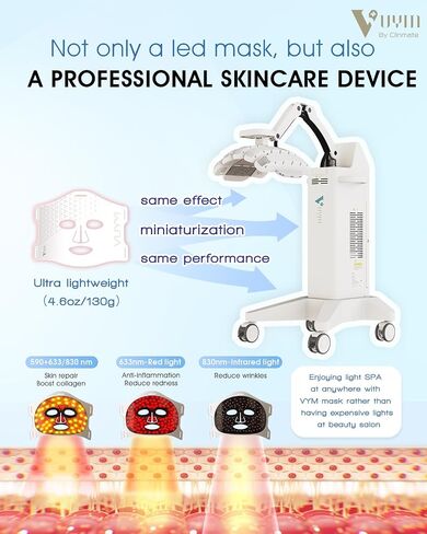 Light Therapy Face Mask, Infrared Red Light Therapy for Facial Skincare Brightening Anti Aging Smoothing Lightweight High Energy 292 LEDs Cordless LCD Remote in Saudi Arabia