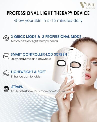 Light Therapy Face Mask, Infrared Red Light Therapy for Facial Skincare Brightening Anti Aging Smoothing Lightweight High Energy 292 LEDs Cordless LCD Remote in Saudi Arabia