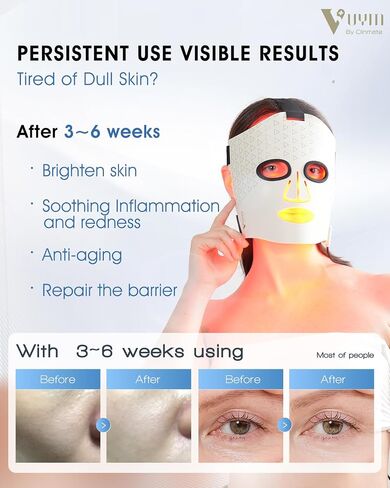 Light Therapy Face Mask, Infrared Red Light Therapy for Facial Skincare Brightening Anti Aging Smoothing Lightweight High Energy 292 LEDs Cordless LCD Remote in Saudi Arabia