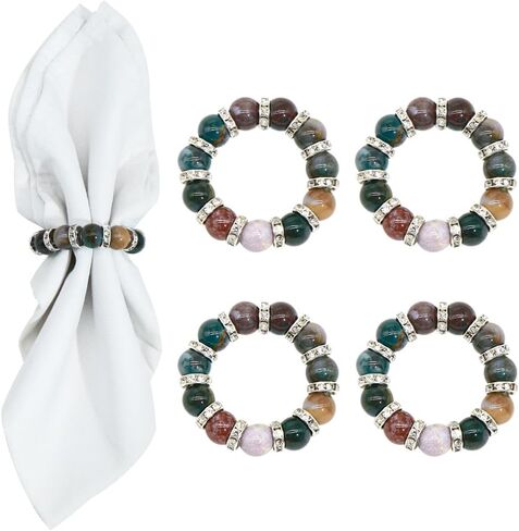 Napkin Rings Set of 4, Gemstone Beads Boho Napkins Ring Holder for Dinner Table Decoration Napkins Rings (Amazonite Stone) in Saudi Arabia