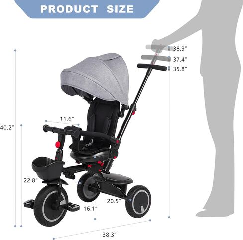 Baby Tricycle, 6-in-1 Folding Toddler Bike, Toddler Push Bike, Toys for 1-5 Year Old Boys & Girls, Kids Trike with Push Handle, Canopy, Backrest and Safety Belt, Stroller Bike Gift for Toddlers in Saudi Arabia