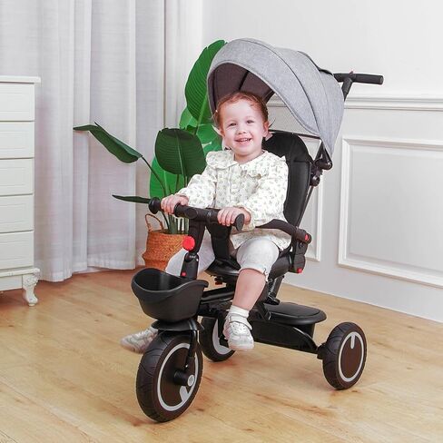 Baby Tricycle, 6-in-1 Folding Toddler Bike, Toddler Push Bike, Toys for 1-5 Year Old Boys & Girls, Kids Trike with Push Handle, Canopy, Backrest and Safety Belt, Stroller Bike Gift for Toddlers in Saudi Arabia