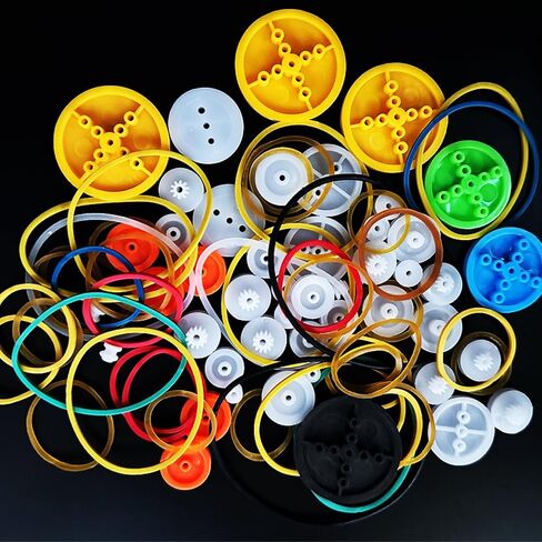 84PCS Belt Pulley Set 2MM Hole Plastic Belt Pulley with Rubber Band for DIY Model Toy RC Car Robot Airplane Accessories in Saudi Arabia