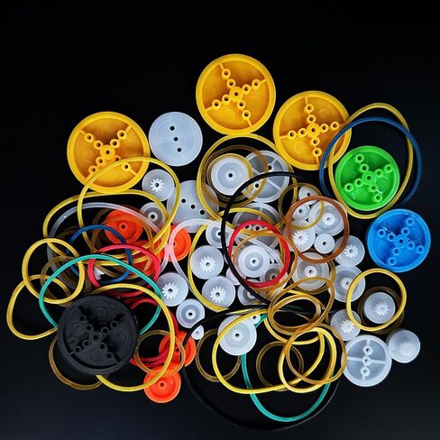 84PCS Belt Pulley Set 2MM Hole Plastic Belt Pulley with Rubber Band for DIY Model Toy RC Car Robot Airplane Accessories in Saudi Arabia