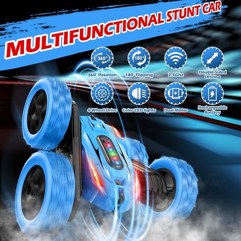 Remote Control Car, 2.4GHz RC Car, Double-Sided 360 ° Fast Flipping Rotating RC Stunt Car with Colorful LED Lights, 4WD RC Toy Car for Boys Age 8-12 and Boys Girls Birthday Present in Saudi Arabia