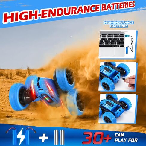 Remote Control Car, 2.4GHz RC Car, Double-Sided 360 ° Fast Flipping Rotating RC Stunt Car with Colorful LED Lights, 4WD RC Toy Car for Boys Age 8-12 and Boys Girls Birthday Present in Saudi Arabia