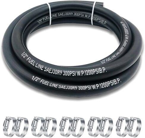 5/16 Inch ID Fuel Line Hose, NBR Rubber Push Lock Hose High-Pressure 300PSI Gasoline Tube with 10 PCS SS Clamps for Fuel Systems Engines 10FT in Kuwait