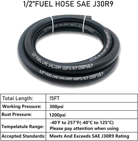 5/16 Inch ID Fuel Line Hose, NBR Rubber Push Lock Hose High-Pressure 300PSI Gasoline Tube with 10 PCS SS Clamps for Fuel Systems Engines 10FT in Kuwait