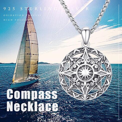 925 Sterling Silver Compass Necklaces Compass Pendant Jewelry Travel Necklace Inspirational Graduation Jewelry for Women and Men Birthday Holiday Valentine's Day Christmas in Saudi Arabia