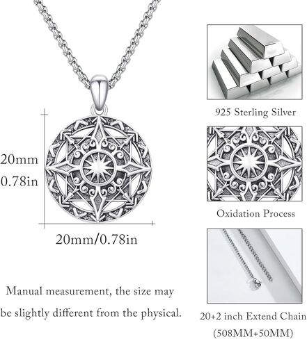 925 Sterling Silver Compass Necklaces Compass Pendant Jewelry Travel Necklace Inspirational Graduation Jewelry for Women and Men Birthday Holiday Valentine's Day Christmas in Saudi Arabia