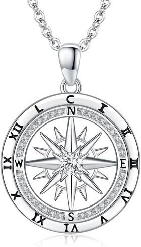 925 Sterling Silver Compass Necklaces Compass Pendant Jewelry Travel Necklace Inspirational Graduation Jewelry for Women and Men Birthday Holiday Valentine's Day Christmas in Saudi Arabia