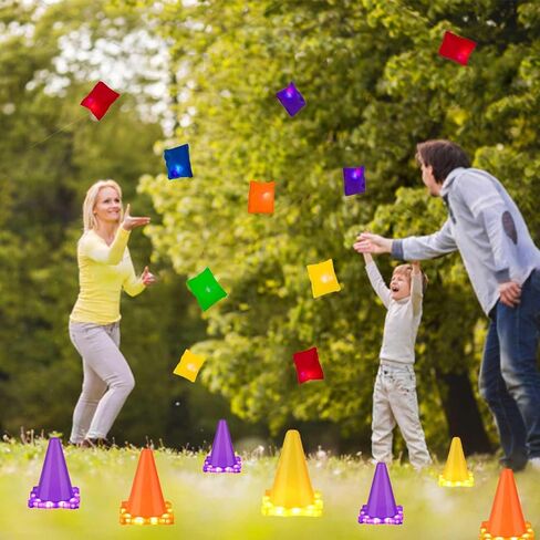 3-in-1 Carnival Games for Kids with LED Lights, 37 Pcs Outdoor Toys for Toddlers - Ring Toss Game, Bean Bag Toss Game, Soft Plastic Cones, Yard Lawn Game for Family Party in Saudi Arabia