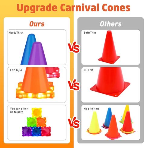 3-in-1 Carnival Games for Kids with LED Lights, 37 Pcs Outdoor Toys for Toddlers - Ring Toss Game, Bean Bag Toss Game, Soft Plastic Cones, Yard Lawn Game for Family Party in Saudi Arabia