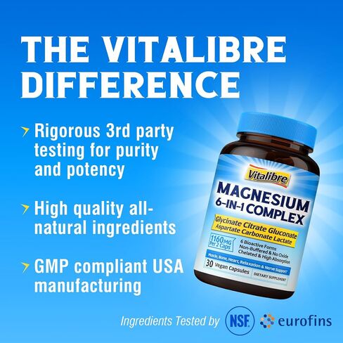 Magnesium Complex 1160mg, Magnesium Glycinate, Citrate, Aspartate, Gluconate, Carbonate, & Lactate, Chelate, Max Absorption, Sleep, Calm & Muscle, 60 Caps (No Magnesium Oxide) in Saudi Arabia