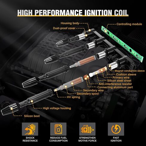 Nilight Ignition Coil Pack UF413 Fit for Chevy Silverado 1500 2500 HD Tahoe Suburban Avalanche Express Corvette Camaro Impala GMC Yukon Cadillac Escalade Pontiac 5.3 6.0L V8 Engine#OE 12611424(8 Pcs) in Saudi Arabia
