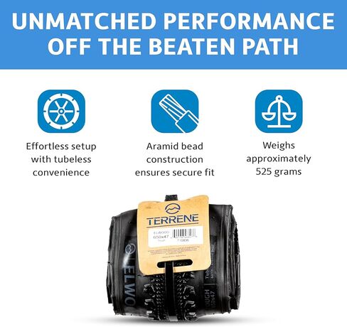 Tires for Gravel, Road Bike and Bicycle by Terrene - Elwood Light 700x35C Lightweight, Tubeless, All-Season Bike Tire for Gravel and Road Biking - 120 TPI, 60a Compound Bike Accessories for Road Trips in Saudi Arabia
