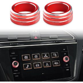 Auovo Air Conditioning Knob Trims Compatible with Jetta Atlas Taos Tiguan Golf R Passat Aluminum Alloy AC Climate Control Knob Rings Radio Volume Button Knob Covers Car Interior Accessories (Red)