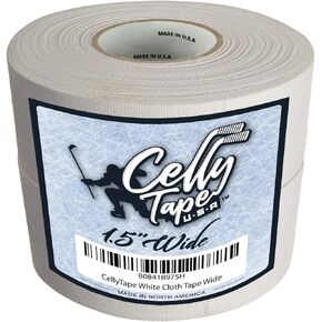 CellyTape Hockey Stick Tape, 1.5 inches Wide, 2 - Pack, Ice and Roller Hockey Cloth Tape, Goalies, Baseball bat Tape, Lacrosse Sports Handle, Strong Adhesive, Easy Tearing Made in USA (White Tape)