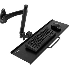 VIVO Sit-Stand 24 Inch Pneumatic Spring Keyboard and Mouse Tray Wall Mount, Counterbalance Height Adjustable Typing Platform, Ergonomic Tilt, Neutral Writing Position, Black, MOUNT-KB35A