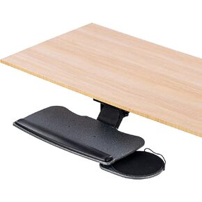 Under Desk Keyboard Tray, 20" x 11" Tray, 17.75" Track, One Knob Control, Undermount Sliding Computer Keyboard and Mouse Tray with Wrist Rest, Swivels 360° with Adjustable Height and ±15° Tilt