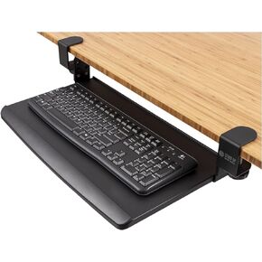Stand Up Desk Store Large Clamp-On Retractable Adjustable Keyboard Tray | Improve Comfort While Increasing Desk Space - for Desktops Up to 1.5" Thick (33" W x 12.25" D) (White) (Large)